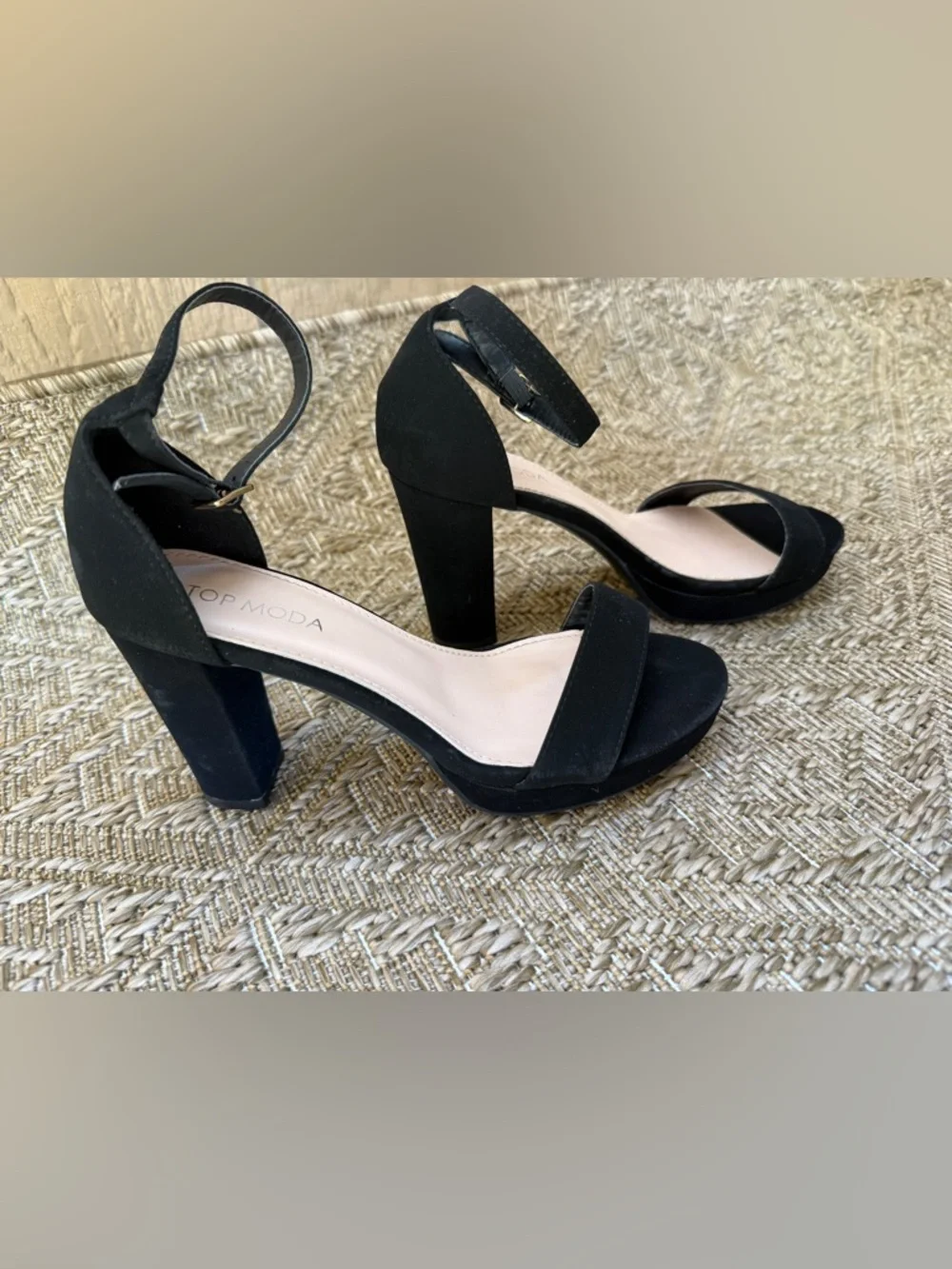 TOP Moda Black Suede Ankle-Strap Block Heel Sandals size 6 - Picture 5 of 8